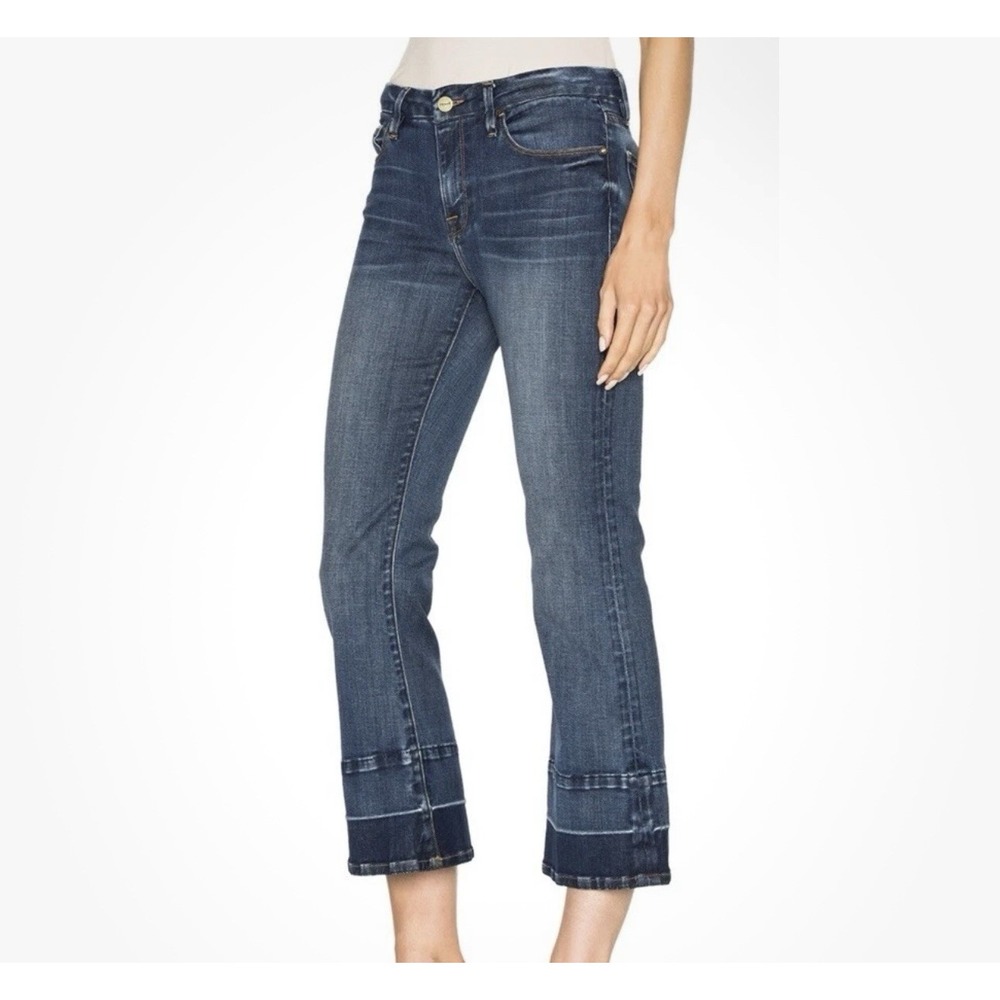 Frame Le Crop Mini Boot Atlas Jeans Women's Size 25 Blue Stretch Designer - Picture 2 of 12